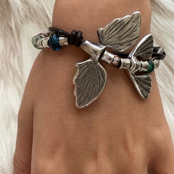 UNO de 50 sterling Silver butt Tail Leather Bracelet with stones Beads​​